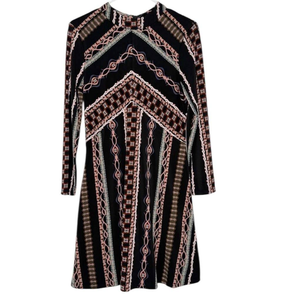 Free People Black Multi-Pattern Long Sleeve Dress